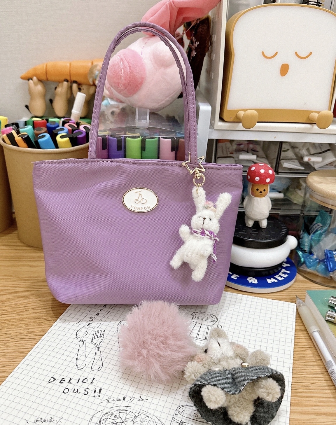 韩风博主新品秀林款迷你小拎包紫色尼龙帆布可爱手提包轻便单肩包