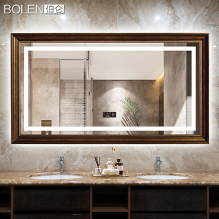 BOLEN 卫生间大镜子挂墙防雾镜子 浴室镜子led带灯智能镜美式 欧式