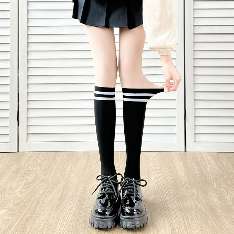 日系条纹拼接连裤袜薄款打底袜女