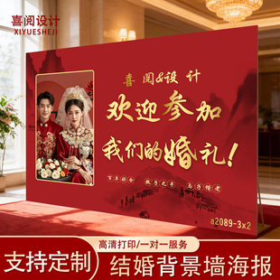 婚礼迎宾海报结婚酒店大堂留影签到区场景布置照片背景墙展板定制