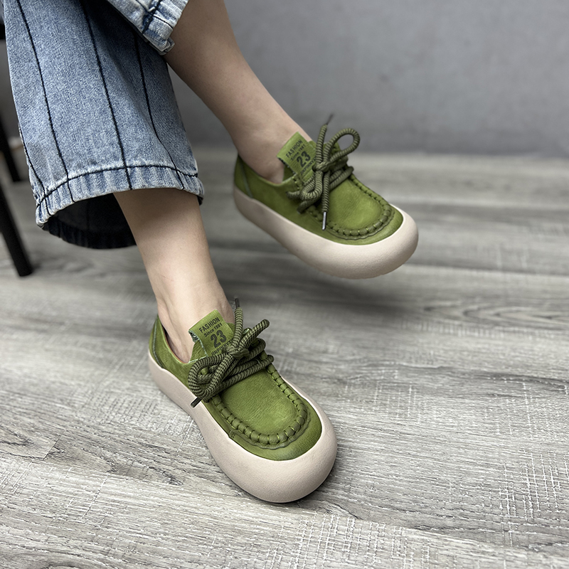 平底圆头系带厚底松糕单鞋女