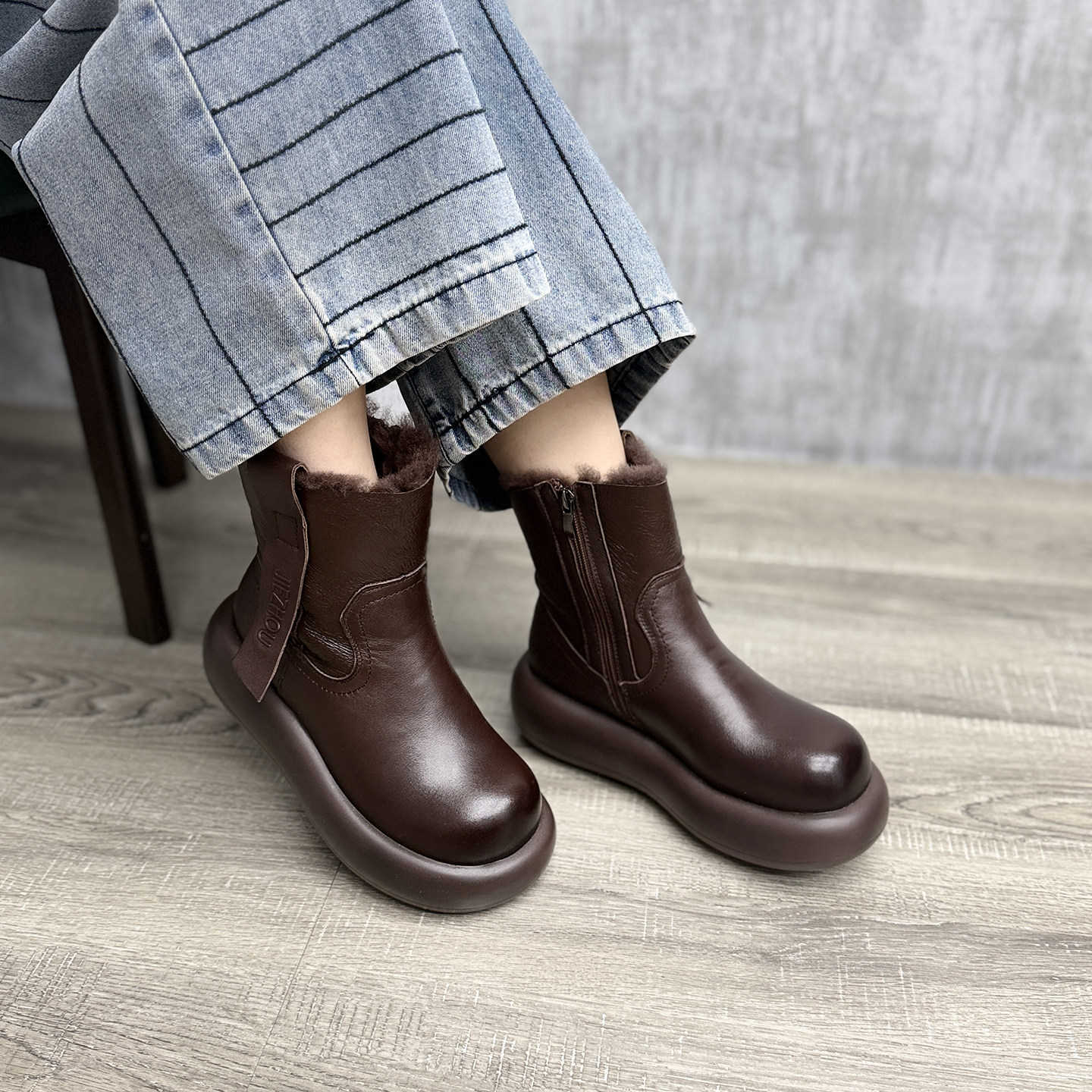 艺鞜2026冬季新款保暖复古皮毛一体厚底羊毛雪地靴大毛松糕短靴子,女鞋,马丁靴,淘宝优惠券,粉丝福利购,淘宝优惠卷