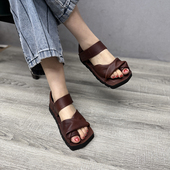 高端休闲真皮平底套脚趾方头一字带凉鞋 艺鞜原创2026年夏季 新款 女