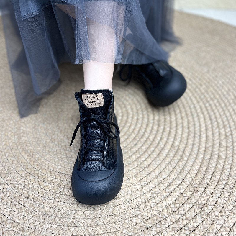 艺鞜2026年秋冬新款真皮马丁靴头层牛皮厚底女平底松糕侧拉链短靴,女鞋,马丁靴,淘宝优惠券,粉丝福利购,淘宝优惠卷