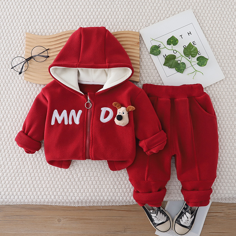 男童秋冬季加绒加厚三件套婴儿童马甲男宝宝冬装套装1-3-5岁痞帅