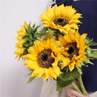 手感保湿向日葵单枝仿真花家居装饰插花摆件摄影道具婚庆手捧花艺