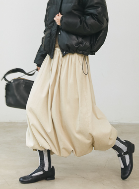 印计谷羽 纯棉花苞裙女2024秋冬新款显瘦小个子A字裙伞裙子F1031