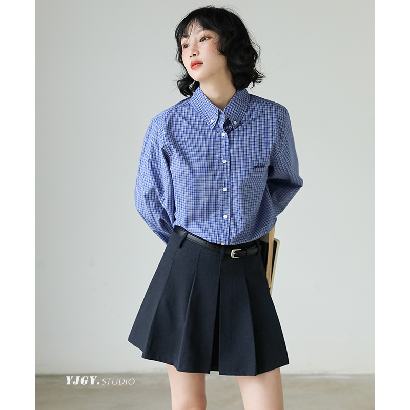 印计谷羽设计感压褶短裙女2024新款小个子a字裙高腰JK半身裙F1002