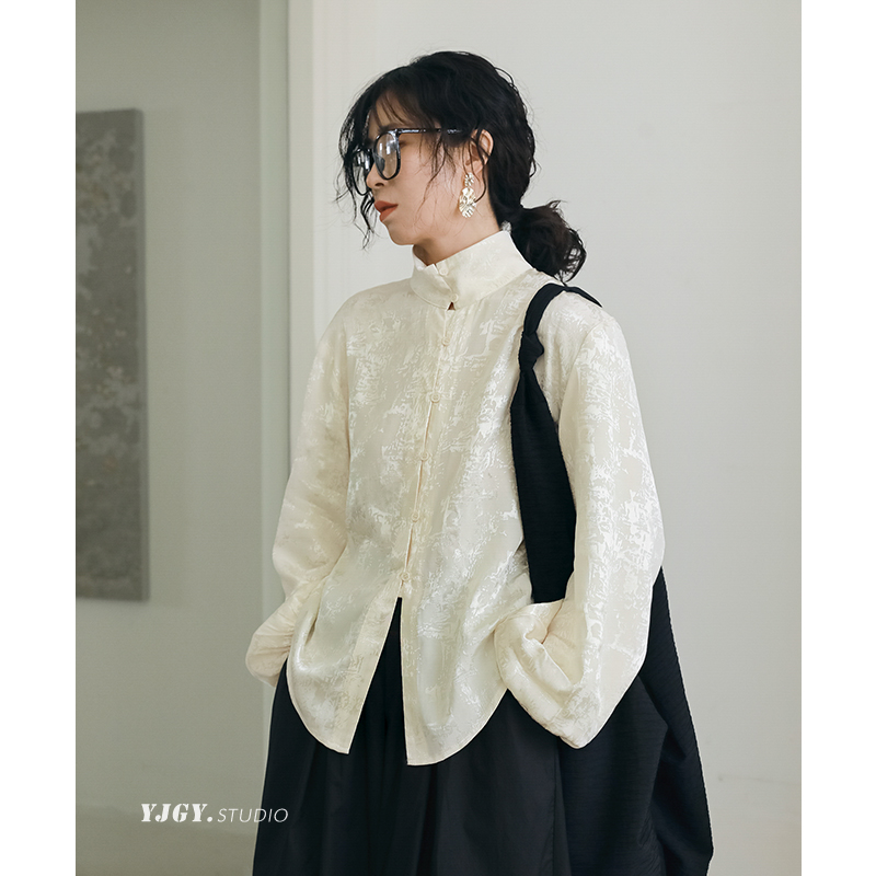 印计谷羽 设计师自留 新中式国风提花衬衫女百搭2024新款上衣F853