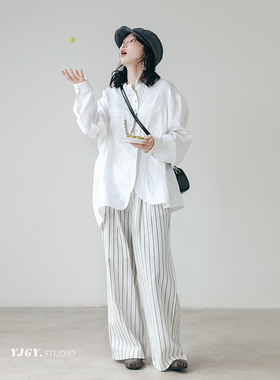 25春夏新lemire高级感亚麻宽松衬衫女显瘦气质文艺防晒衬衣上衣