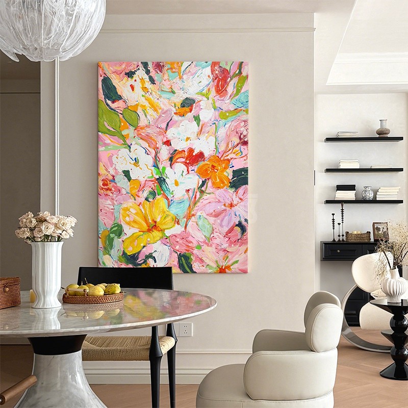 法式复古风客厅装饰画彩色花卉抽象玄关走廊高级感艺术挂画图片
