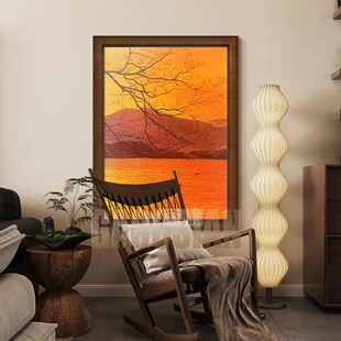【余晖】侘寂中古风景客厅装饰画橙色寓意好高级感艺术玄关壁挂画