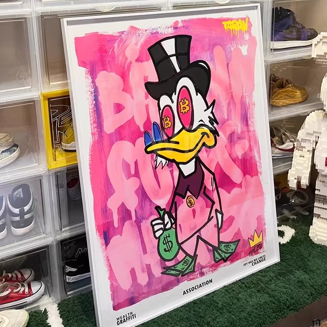 多巴胺卡通客厅装饰画来财唐老鸭潮流画糖果色电壁画表箱遮盖挂画