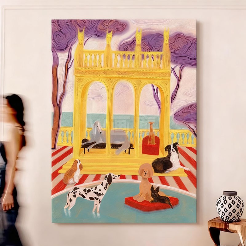 动物游乐园小众艺术客厅油画装饰画法式玄关卧室温馨彩色挂画感图片