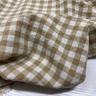 高档纯棉格子泡泡纱布料春夏薄款不透高支全棉皱布连衣裙童装面料
