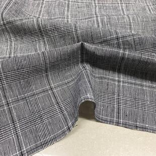 春夏色织格子亚麻布英伦风灰色格纹薄透气纯麻裤子衬衫连衣裙面料