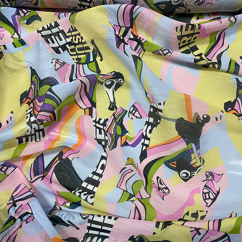 进口印花天丝亚麻布料春夏薄款竹节苎麻做连衣裙上衣袍子服装面料