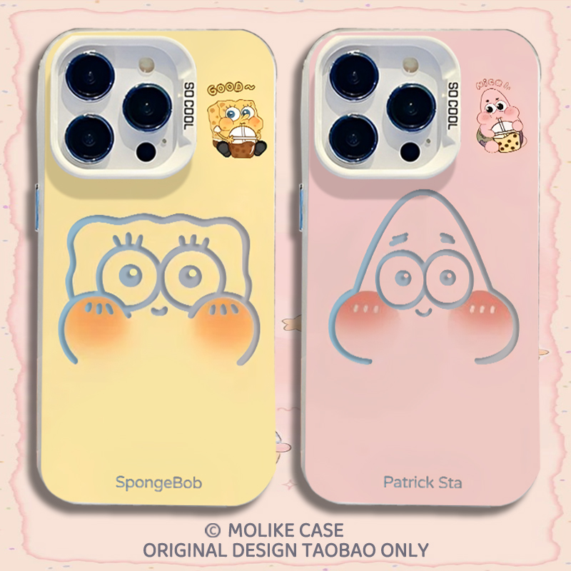 大脸海绵宝宝适用苹果17手机壳iPhone16派大星promax15新款14情侣13mini可爱12小众11卡通x透明xr男xs女8/7