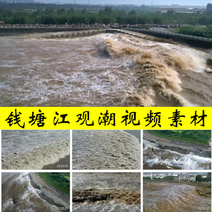 钱塘江观潮钱塘潮大海涨潮汐钱塘潮实拍视频素材