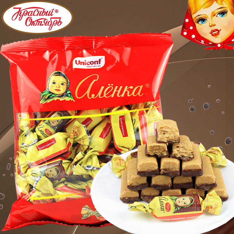 俄罗斯进口大头娃娃酥糖芝麻花生巧克力糖爱莲巧糖果新年夹心喜糖