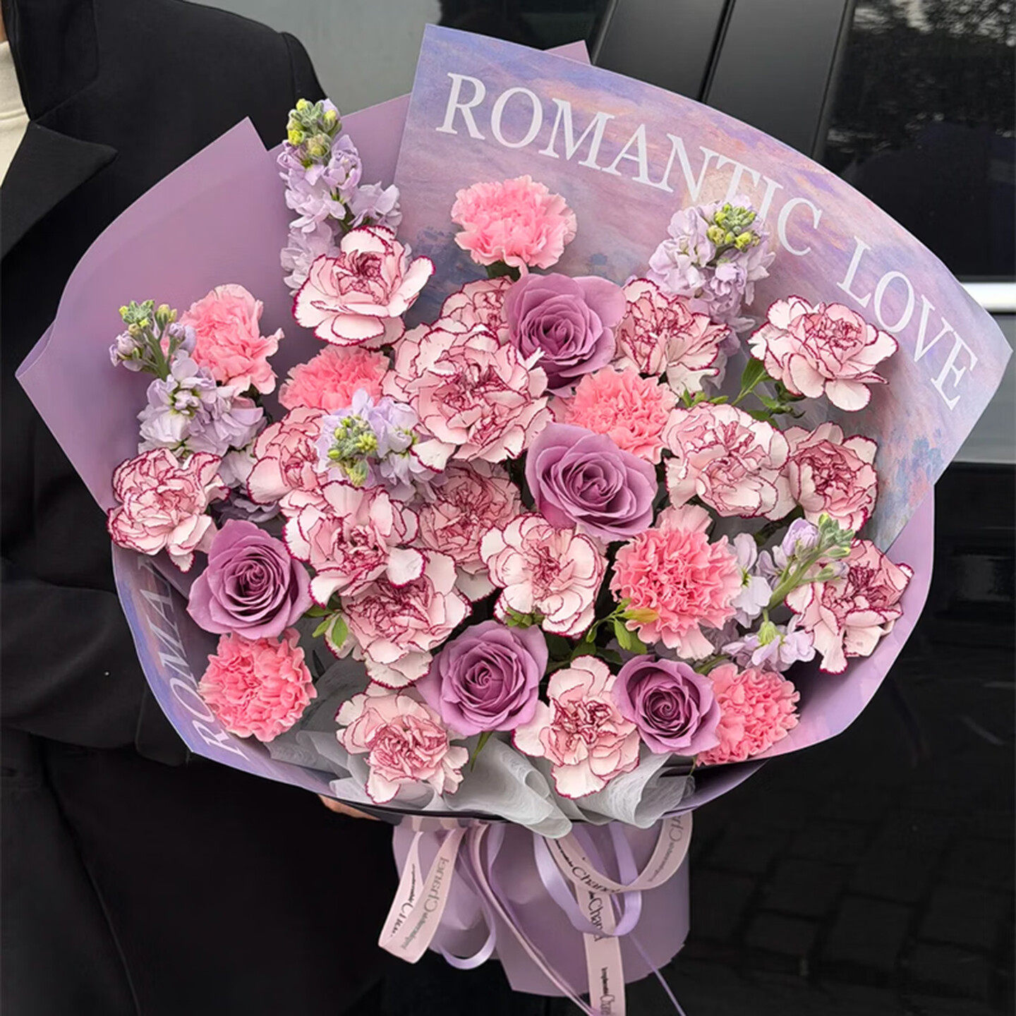 33朵康乃馨紫玫瑰混搭花束母亲节送妈妈长辈生日同城鲜花速递送达
