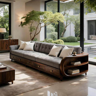 新中式北美黑胡桃木实木沙发储物直排沙发禅意高端定制客厅沙发