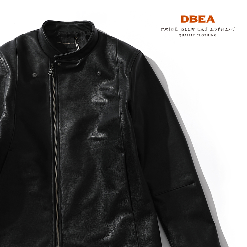 #DBEA[leather jacket]高质感厚肉进口牛皮简约复古机车斜拉皮衣