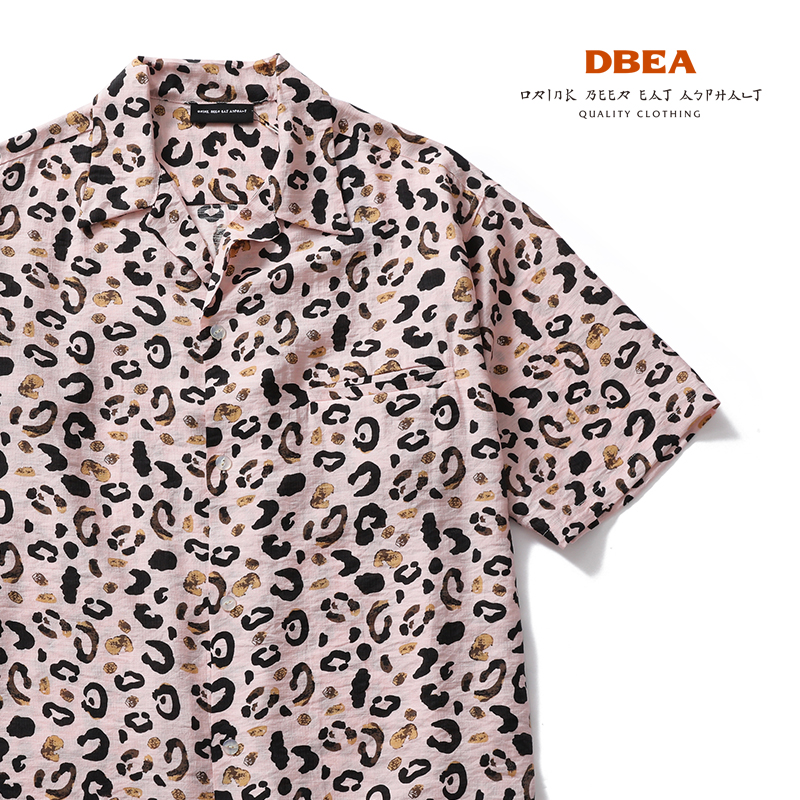 盛夏版粉色豹纹衬衫沙滩冲浪速干
