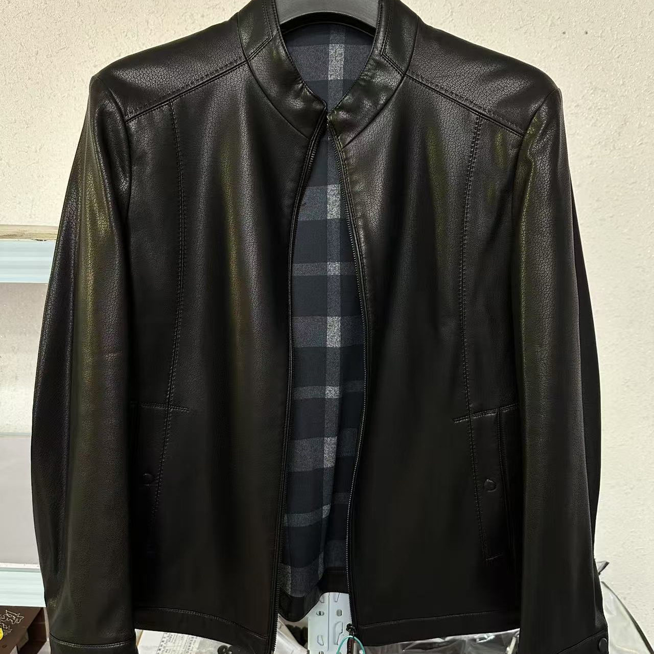 新款男士商务休闲立领皮衣男士潮流皮外套23-35  23-36