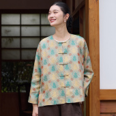 女上衣 外套圆领唐装 菲伊唐新中式 复古改良中国风真丝蜀锦对襟长袖