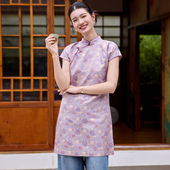 菲伊唐真丝异色萝文艺复古裙中式 改良立领显瘦中长旗袍裙女连衣裙