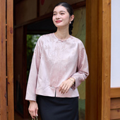 圆领文艺复古上衣 女单衬衫 菲伊唐真丝羊毛提花中式 改良一字扣唐装