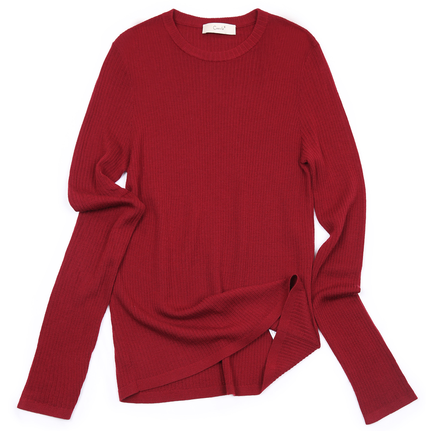 菲伊唐圆领绵羊毛女冬长袖打底衫