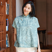 真丝金丝提花缎中式 女单旗袍立领文艺复古短上衣 改良手工盘扣唐装