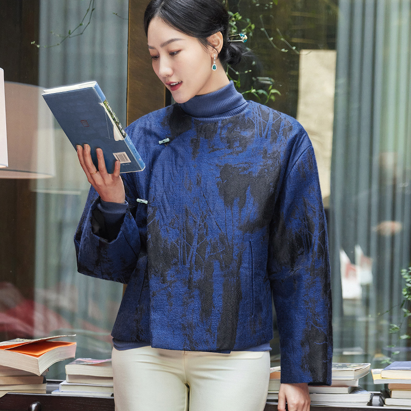 毛棉纤维混纺呢夹棉服外套女上衣