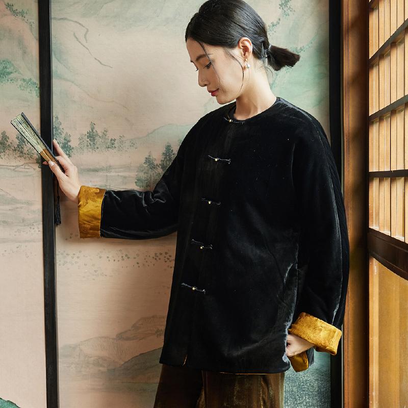 真丝交织红云纱冬棉衣唐装女外套