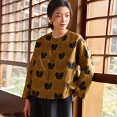 菲伊唐春装 外套女 上久楷54欧米丝毛亮片绸金色黑蝴蝶圆领开襟长袖