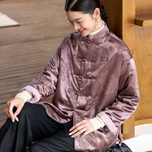 菲伊唐重磅真丝红云纱冬棉衣女上衣冬新中式 复古改良夹棉服外套女