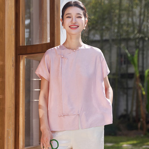 菲伊唐真丝花萝中式改良盘扣上衣