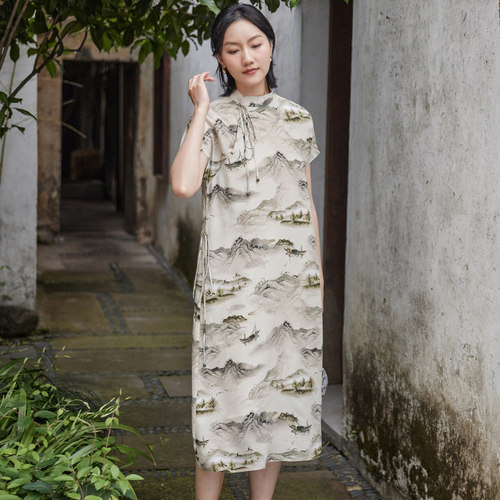 新中式复古真丝唐装女连衣裙