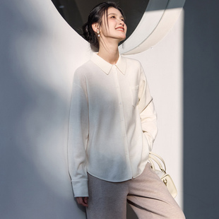 菲伊唐温暖又利落法式气质高支荃羊毛毛衣开衫显白翻领针织衬衫女