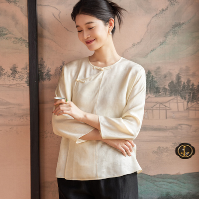 菲伊唐真丝交织花萝唐装女上衣