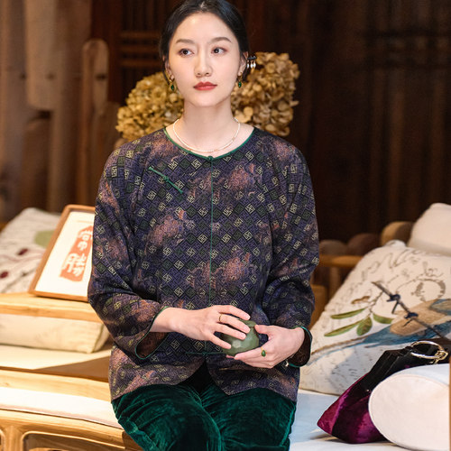 真丝二经罗红云纱外套唐装女上衣