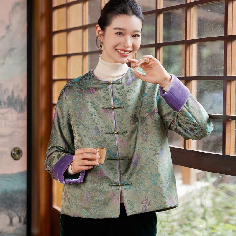 真丝宋锦提花秋新对襟女上衣外套