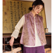 菲伊唐中式 国潮马甲真丝螺钿花萝提花复古改良对襟立领马夹女上衣