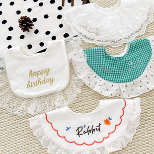 ins韩版蕾丝婴儿口水巾棉质大花边围嘴女童公主风甜美百搭围兜