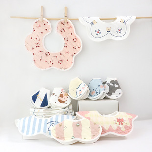 秋冬新款婴儿加厚口水巾宝宝360可旋转吐奶巾新生儿防水围兜3条装