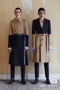 麦昆撞色拼接款黑色卡其防水棉帆布大衣进口嘎巴甸风衣MQC外套男