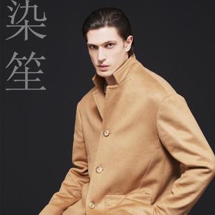 男士厚款休闲羊毛呢大衣外套秋冬轻便保暖立领深驼色山羊绒男大衣