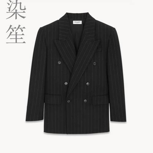 2025秋冬英伦风帅气羊毛男装宽松版细条纹灰色山羊绒西服免烫西装